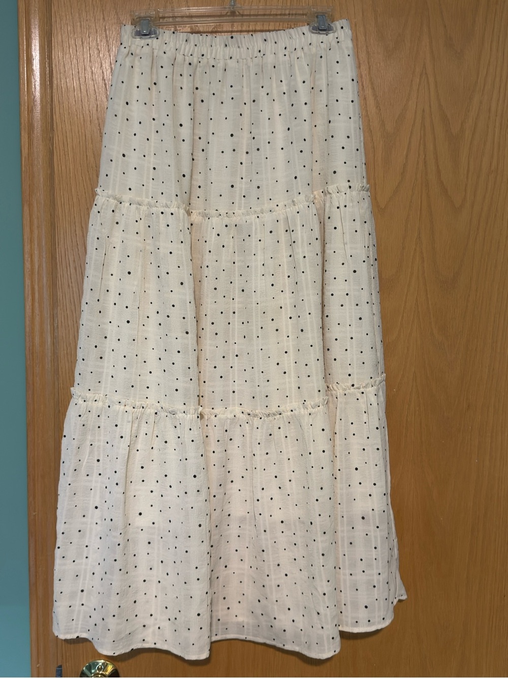 Blu Pepper Cream Tiered Polka Dot Maxi Skirt